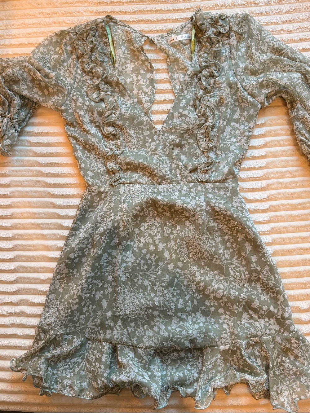 Floral Ruffle Mini Dress in Sage Green